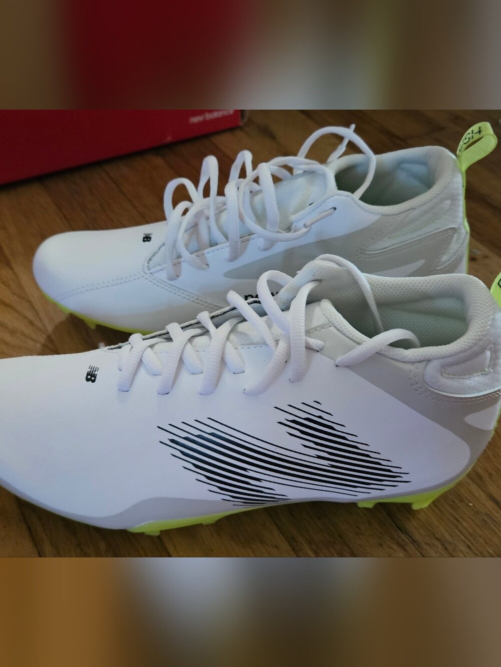 Brand NEW-New Balance Men’s White Athletic Cleats with Neon Yellow Accents